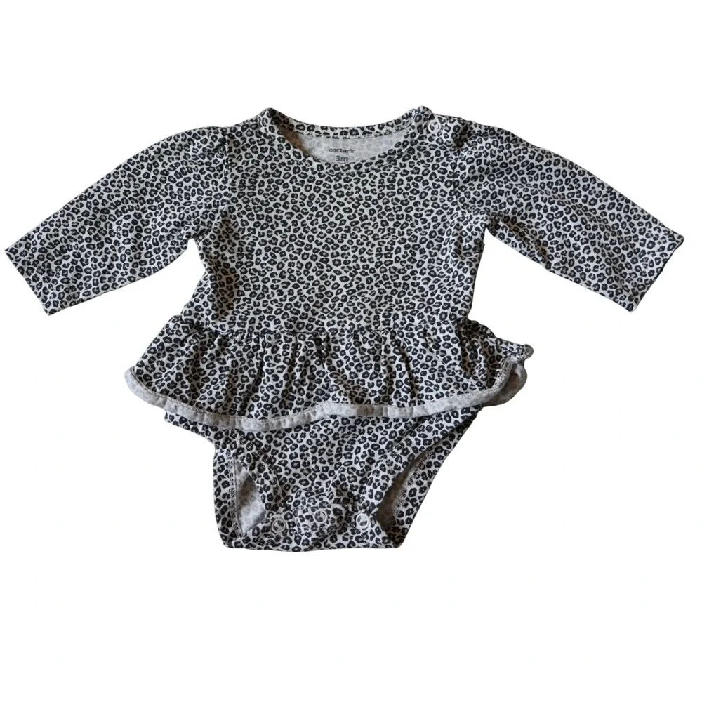 Carters Baby Girls Leopard Print Peplum Bodysuit Long Sleeve Black White 3M